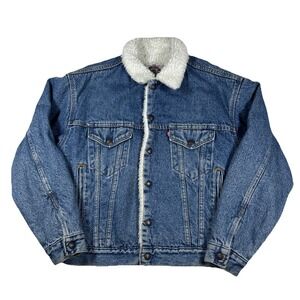 Levis Vtg 90s Sherpa Lined Denim Trucker Jacket Mens S Made In USA Western
